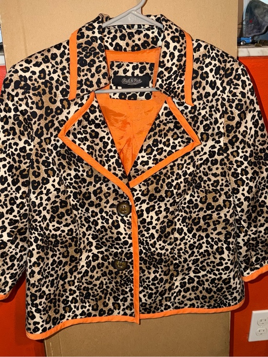 Peck And Peck Jackets & Blazers - Vintage Leopard Print Jacket with Orange Trim